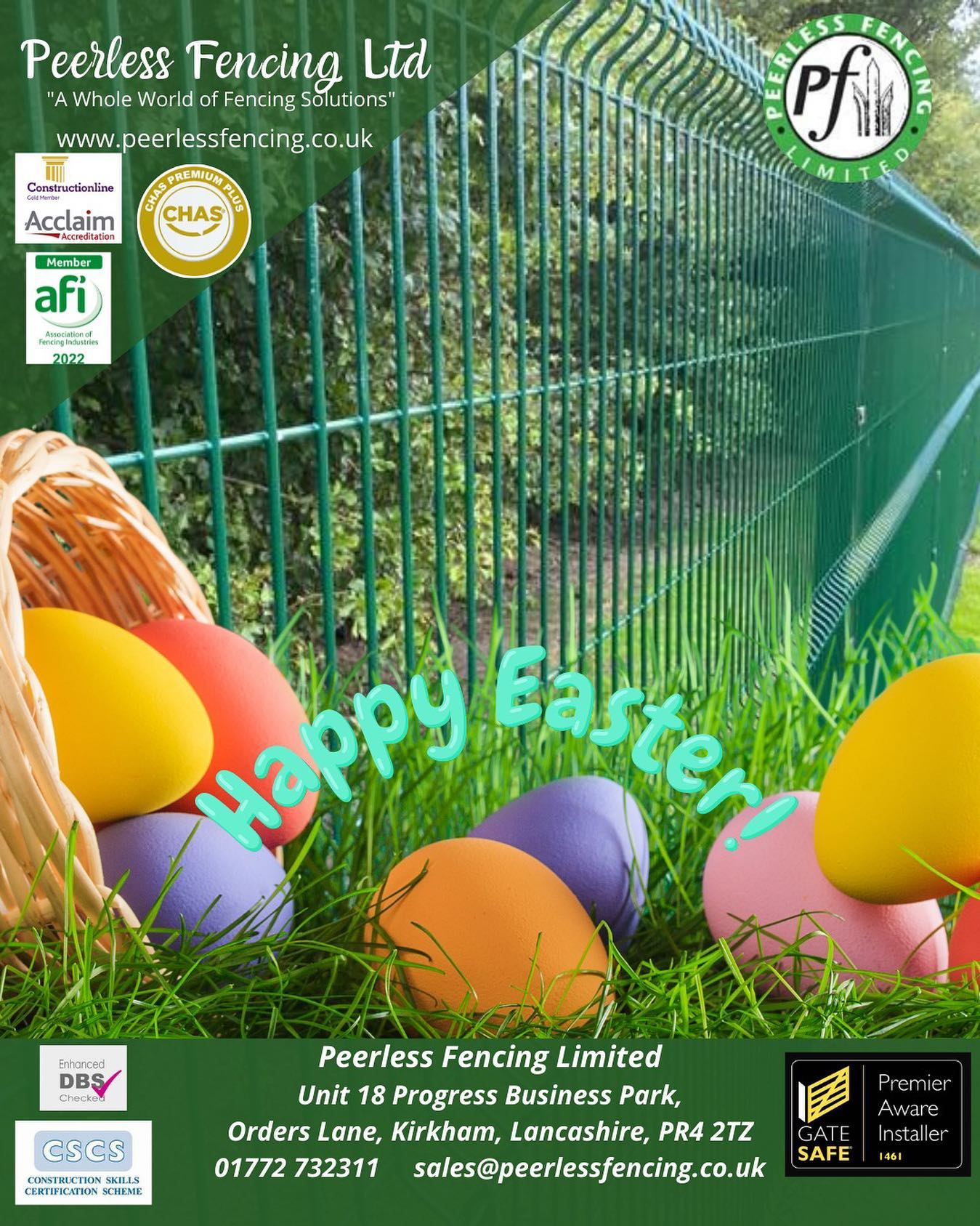 Happy Easter 🐣
All the best from us all at Peerless Fencing Ltd .